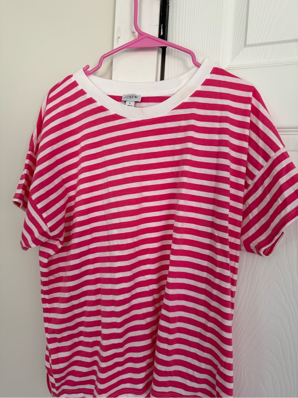 J. Crew White and Hot Pink Striped Short Sleeve Tee